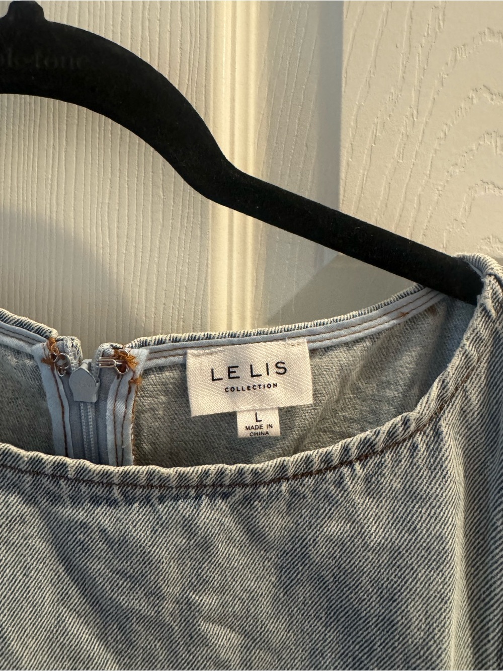 Le Lis Light Wash Denim Sleeveless Drop-Waist Mini Dress - Picture 10 of 11